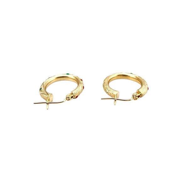 14K Yellow Gold Colored Stones Hoop Earrings #22723 - Picture 4 of 10